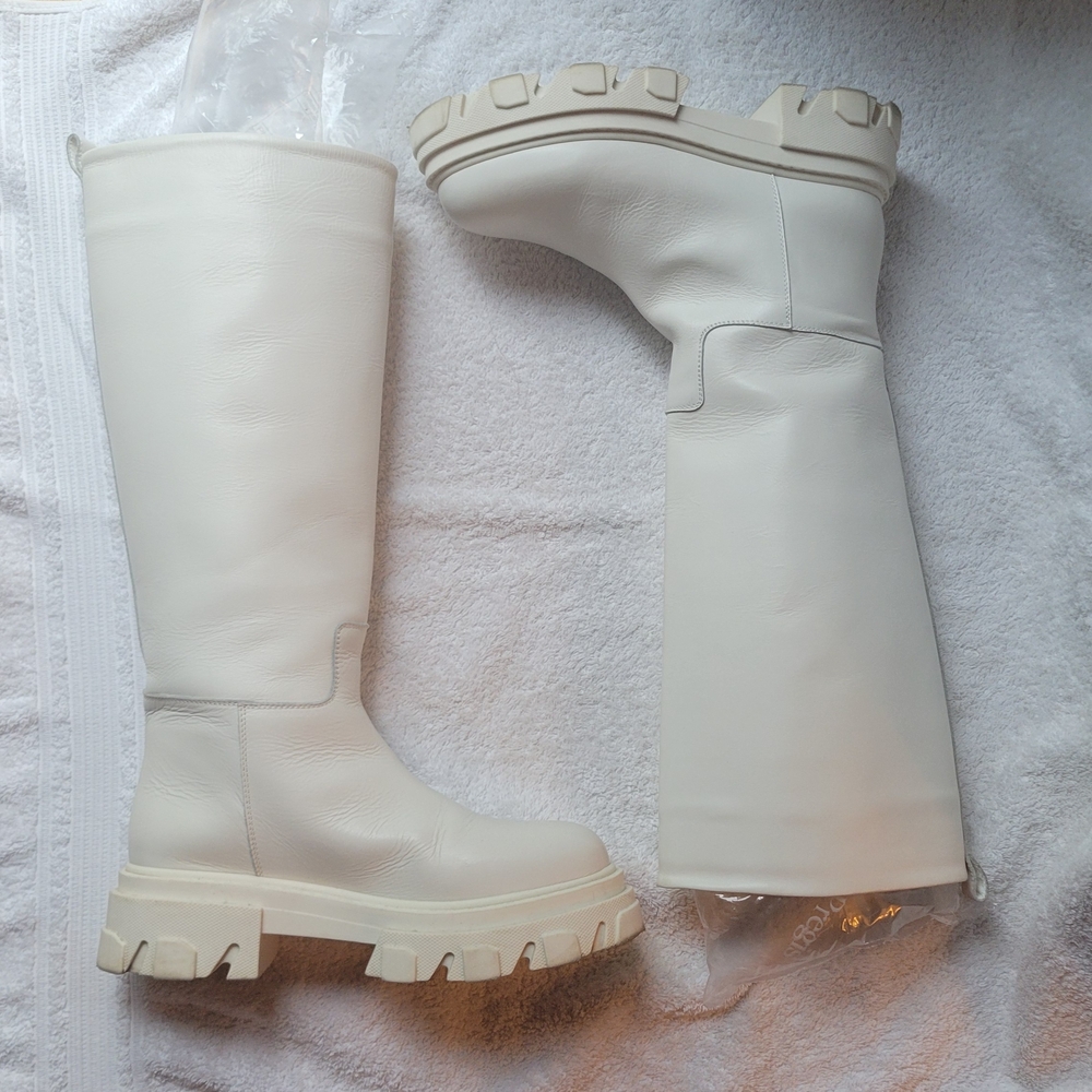 Gia Borghini x Pernille Teisbaek White Leather Knee High Boots